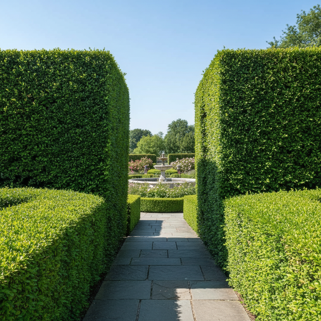 Neatly trimmed dense green hedge