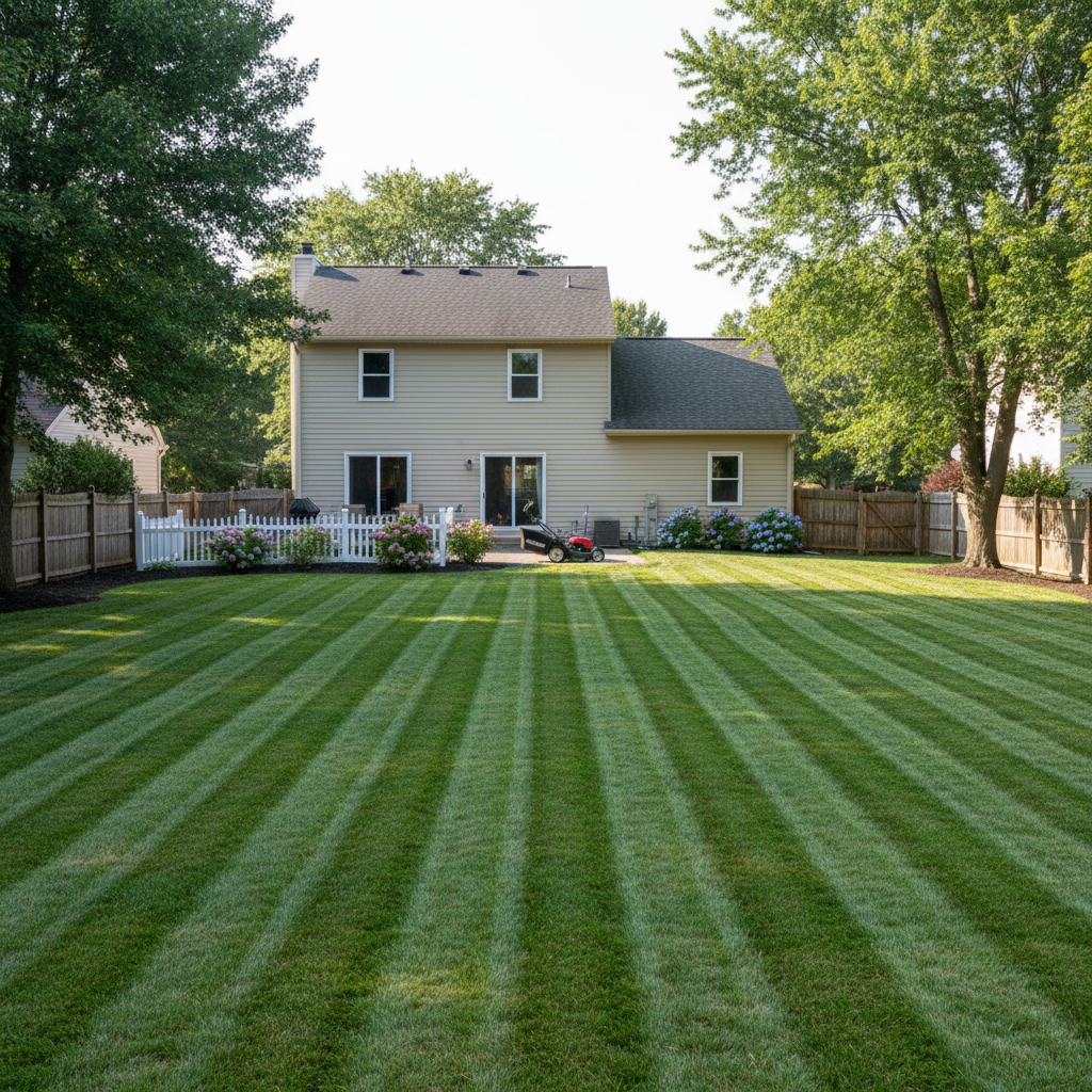 Freshly mowed lawn with clean mowing stripes